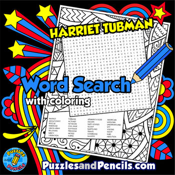 Preview of Harriet Tubman Word Search Puzzle with Coloring | Black History Month Wordsearch