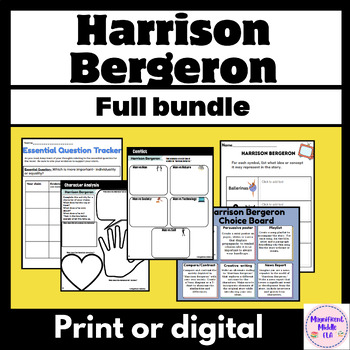 Preview of Harrison Bergeron by Kurt Vonnegut- Full comprehension unit, analysis, BUNDLE