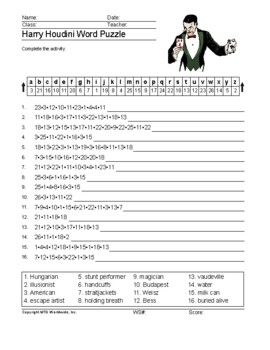 harry houdini word search and printable word jumble worksheet activities