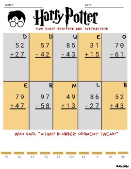 Preview of Harry Potter Addition and Subtraction