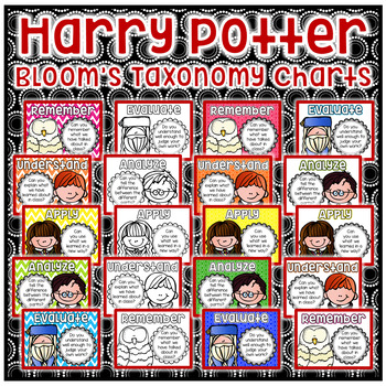 Preview of Harry Potter Bloom's Taxonomy Charts - Chevron, Brights, Dots, and BW