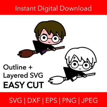 Preview of Harry Potter Broom Chibi Clip Art | Printable Coloring Page | Digital Download