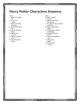 Harry Potter Character Crossword Puzzle by Professor Klutz s Teacher Corner