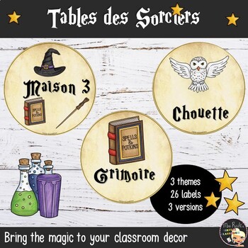 Preview of Wizards Theme Classroom Decor Tables Names - French Edition