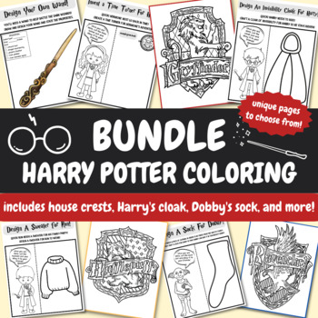 Preview of Harry Potter Coloring Pages Bundle | Harry Potter Activities | No Prep