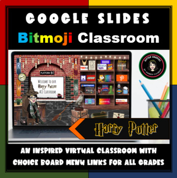 Preview of Harry Potter Google Slides Virtual Bitmoji Classroom Editable Choice Board Menu