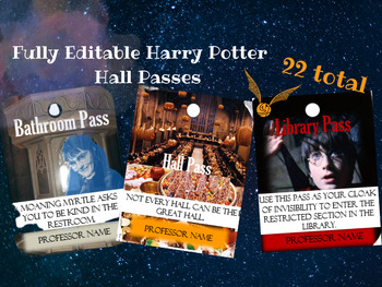 Preview of Harry Potter Hall Passes- (22 passes)  Customizable!