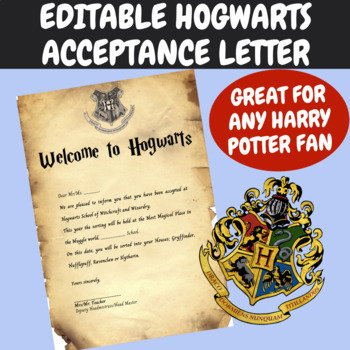 Harry Potter | Hogwarts Acceptance Letter | Editable Hogwarts Acceptance  Letter