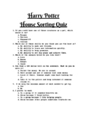 Harry Potter House Sorting Quiz with Answer Sheet