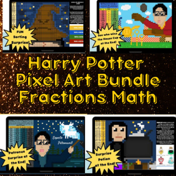 Preview of Harry Potter Inspired Fraction Math Pixel Art Bundle