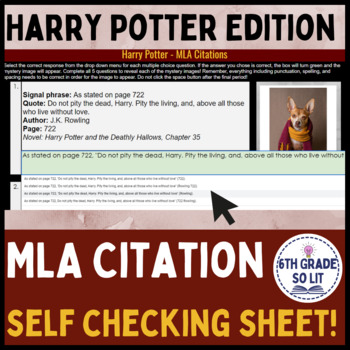 Preview of Harry Potter MLA Citation | Self Checking Worksheet