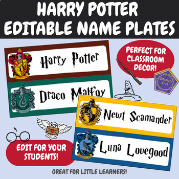 Preview of Harry Potter Name Tags | Editable Name Tags | Harry Potter Desk Tags