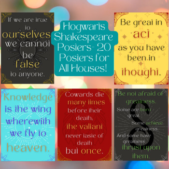 Preview of Harry Potter Posters BUNDLE! Shakespeare Quotes Paired with All Houses!
