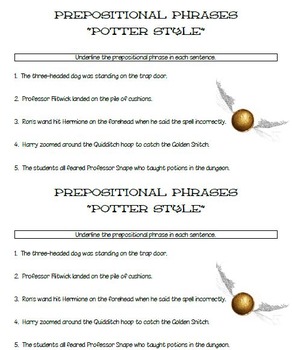 Harry Potter Prepositional Phrases Practice Freebie by Bright Lights