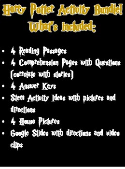 Preview of Harry Potter Reading Activity Bundle
