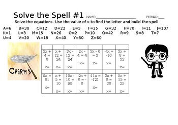 Preview of Harry Potter Solve the Equation Spell Code