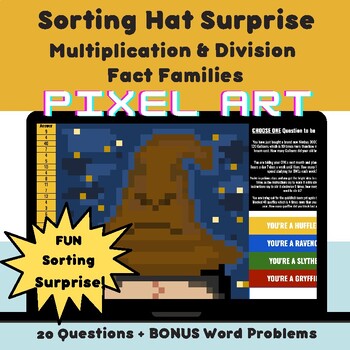 Preview of Harry Potter Sorting Hat | Multiplication Fact Families Mystery Pixel Art