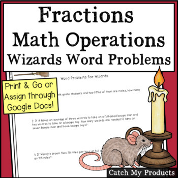 Preview of Math Word Problems Fractions Worksheet Print or Digital Wizards