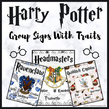 Preview of Harry Potter Theme Classroom Decor : Group Signs With Traits
