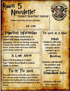 Preview of Harry Potter Themed Newsletter