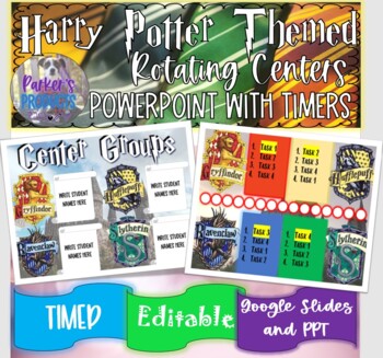 Preview of ⚡Harry Potter Themed Rotating Centers PowerPoint with Timers!⚡