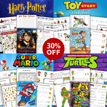 Preview of Harry Potter, Toy Story, TMNT and MarioActivity Worksheets & Puzzles for Kids