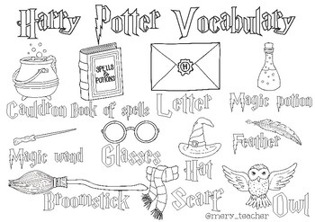 Preview of Harry Potter Vocabulary Coloring page