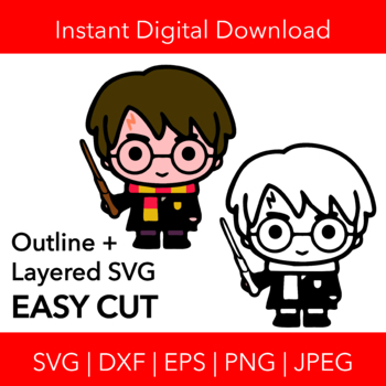 Preview of Harry Potter Wand Chibi Clip Art | Printable Coloring Page | Digital Download