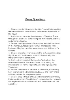 Harry Potter and the Half-Blood Comprehension & Essay Questions ...