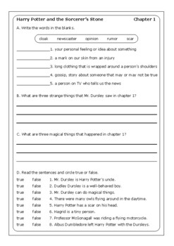 harry potter and the sorcerers stone worksheets