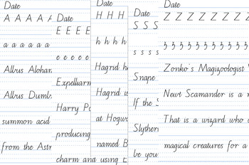 Preview of Harry Potter handwriting A-Z Victorian cursive and pre-cursive font bundle