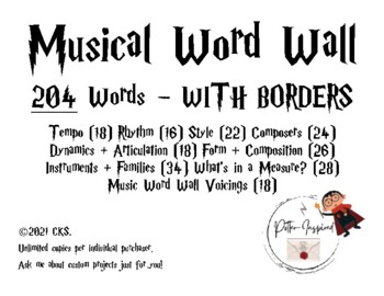 Preview of EDITABLE Harry Potter-inspired Music Word Wall with borders