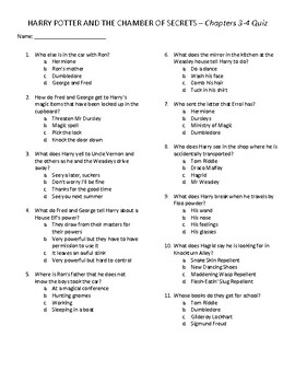 Harry Potter The Chamber Of Secrets Quizzes Final Exam Ch 1 18 W Key