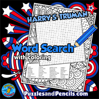 Preview of Harry S. Truman Word Search Puzzle with Coloring | US Presidents Wordsearch