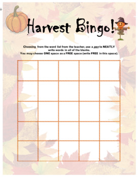 Harvest Bingo! by Aaron Keup | TPT