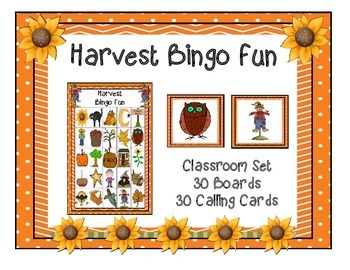 Preview of Harvest Fall Bingo 5x5 Boards 30 Unique Cards Classroom Party Game