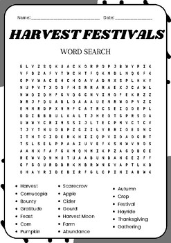 Harvest Festivals Word Search Puzzle Worksheet Activity | TPT