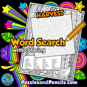 Preview of Harvest Word Search Puzzle Activity Page with Coloring | Harvest Festival