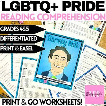 Preview of Harvey Milk Pride Month Reading Comprehension Worksheets