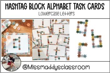Preview of Hashtag Block Alphabet Task Cards - Lowercase Letters