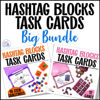 Preview of Hashtag Block Task Cards and Tags No Prep STEM Challenges and Game Activities