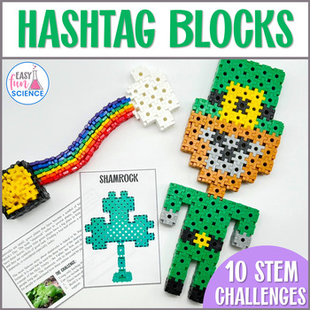 Preview of Hashtag Block Task Cards for St. Patrick's Day & Easter No Prep STEM Challenges