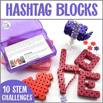 Preview of Hashtag Block Task Cards for Valentine's Day -  No Prep STEM Challenges