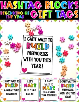 Preview of Hashtag Building Blocks Puzzle Toy Beginning of School Year Gift Tag Printable