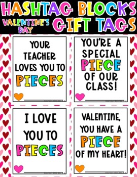 Preview of Hashtag Building Blocks Puzzle Toy Valentine's Day Gift Tag Printable