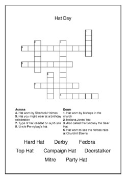 Hat Day January 15th Crossword Puzzle Word Search Bell Ringer TpT