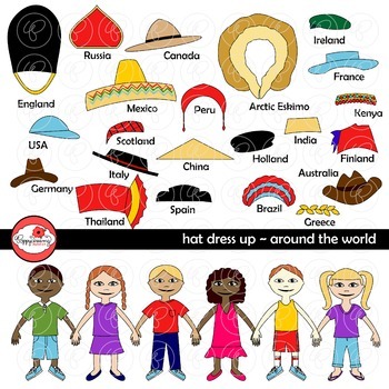 Preview of Hat Dress Up - Around the World Clipart by Poppydreamz