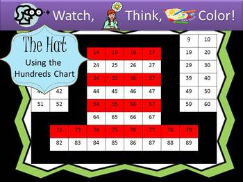 Preview of Hat Hundreds Chart Fun - Watch, Think, Color Game Mystery Pictures
