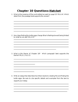 Hatchet Chapter 10 Close Read Questions By Sheri S Teachers Pay