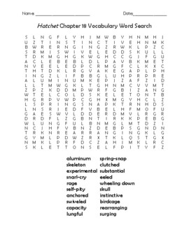 Hatchet Chapter 18 Vocabulary Word Search By Teacher Chip S School Store